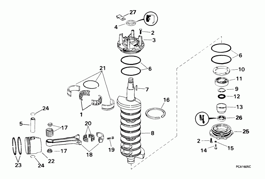 �������� ��������� ����� EVINRUDE E225FPLEEO 1999  - ankshaft & Piston / ank��� & �������
