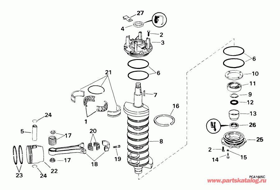  EVINRUDE E225FPXEES 1999  - ankshaft & Piston / ank��� & �������