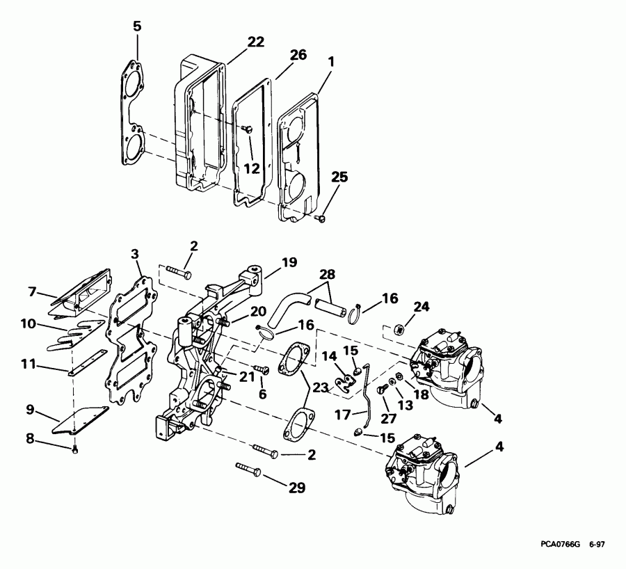 ��������� ����� Evinrude E55WRLEES 1999  - take ��������� & Air ��������� / take Manifold & Air Silencer