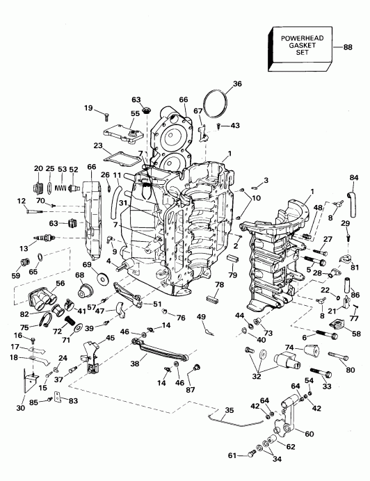 ��������� ����� Evinrude E105WRLSSC Commercial, Rope Start, 20 IN  - linder & Crankcase - linder & ������ ���������