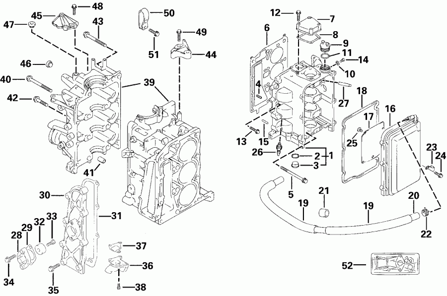 EVINRUDE E30TEL4SSS 4-Stroke, Elec. Start, Tiller  - linder & Crankcase / linder & ������ ���������