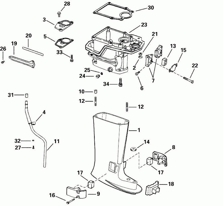  Evinrude E6RL4SSB 4-Stroke, Rope Start, Tiller, 2  - haust  / haust Housing