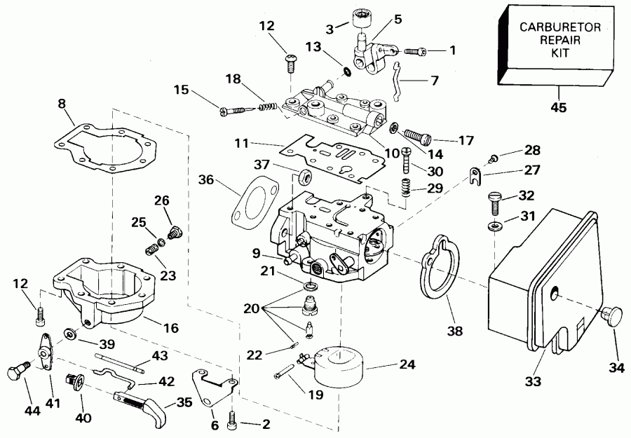 ��������� ����� Evinrude E8WRLSSC Commercial, Rope Start, Tiller,  - rburetor