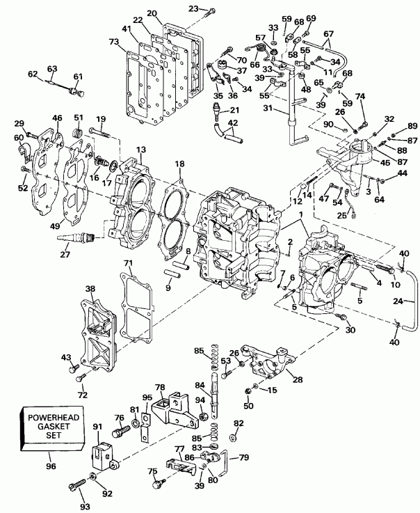��������� �������� ����� EVINRUDE E30TEESS 1990  - linder & Crankcase - linder & ������ ���������