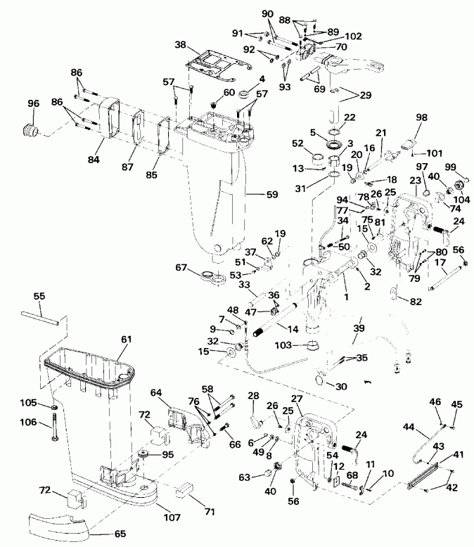  EVINRUDE E40RLESR 1990  - haust Housing & Stern & Swivel Bracket - haust ������ & Stern & ���������� ���������