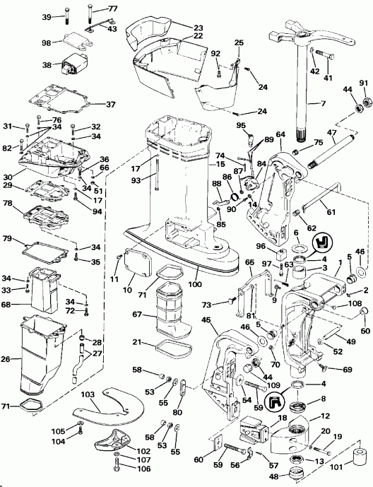 ��������� �������� ����� Evinrude E155WTLEIB 1991  - dsection