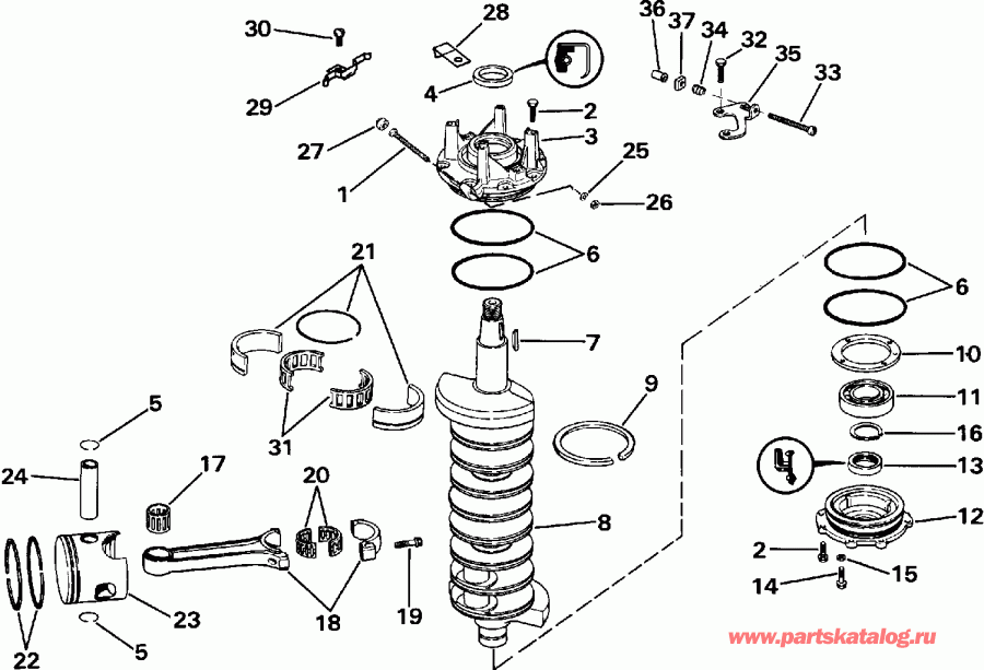 ��������� ����� EVINRUDE E225CXEIC 1991  - ankshaft & Piston / ank��� & �������