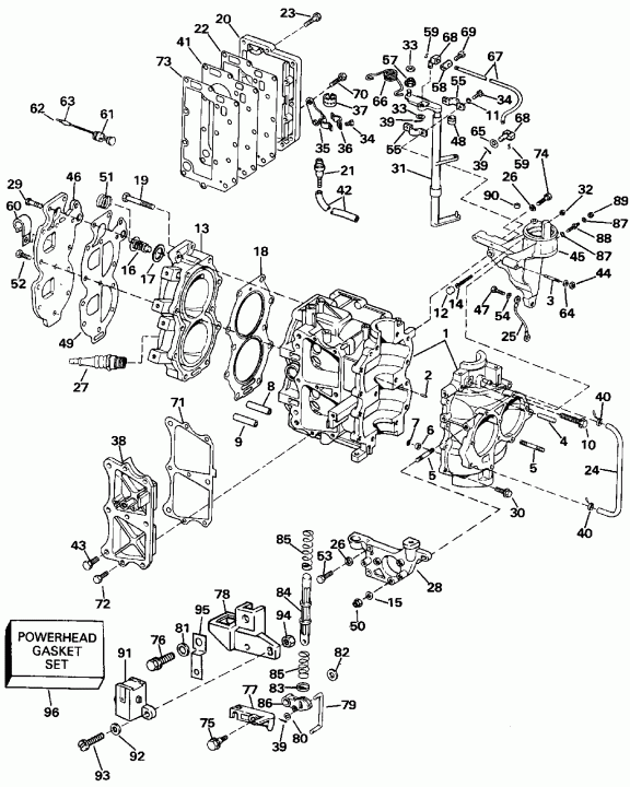 �������� ����� Evinrude E30TELEIC 1991  - linder & Crankcase - linder & ������ ���������
