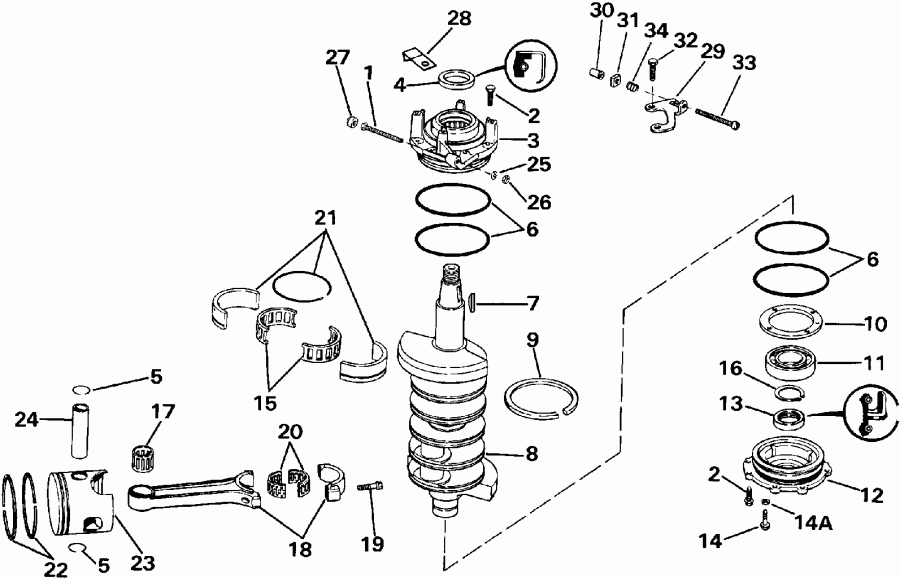 ��������� ����� EVINRUDE VE120TXEIE 1991  - ank��� & ������� / ankshaft & Piston