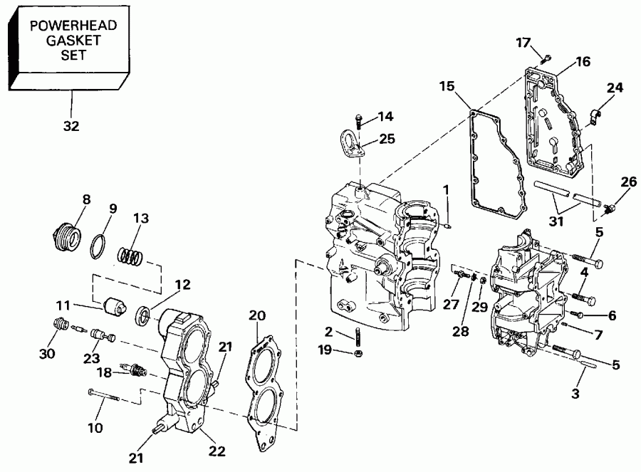 �������� ��������� ����� EVINRUDE VE40TELEIA 1991  - linder & Crankcase / linder & ������ ���������