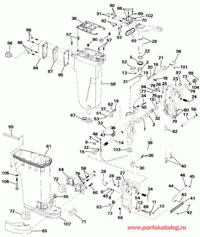  ������� VE40TELEIA 1991  - haust Housing & Stern & Swivel Bracket / haust ������ & Stern & ���������� ���������