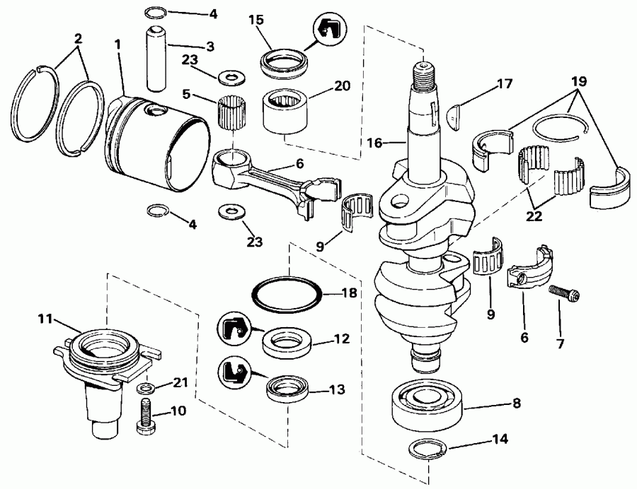 �������� ����� Evinrude E10RLENA 1992  - ank��� & ������� - ankshaft & Piston