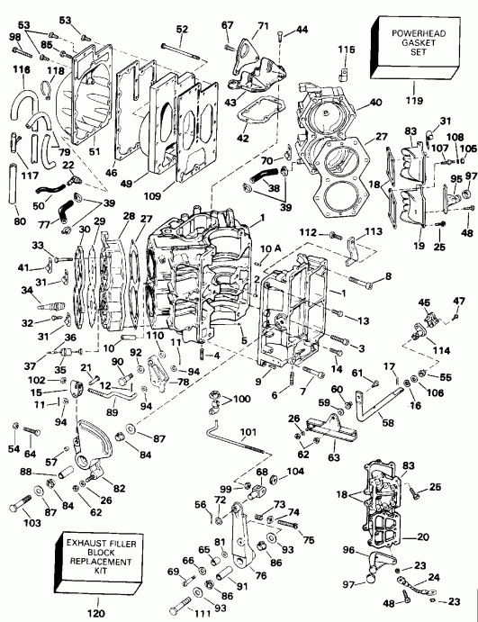 ��������� Evinrude E115JLEND 1992  - linder & ������ ��������� / linder & Crankcase