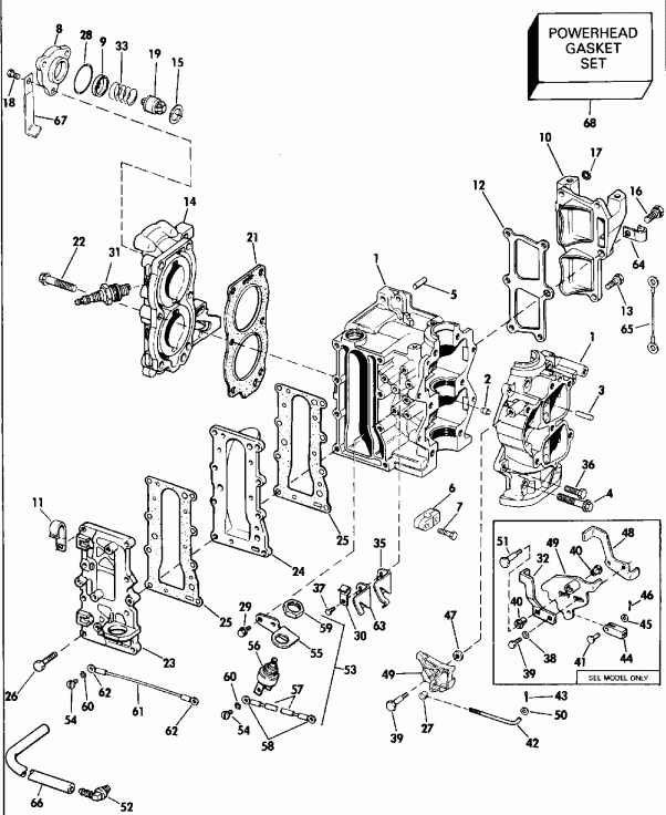 �������� ����� Evinrude E15RLENM 1992  - linder & ������ ��������� - linder & Crankcase