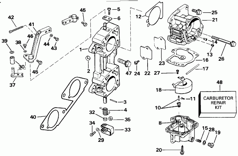 ��������� �������� ����� EVINRUDE E250TZEND 1992  - rburetor / rburetor