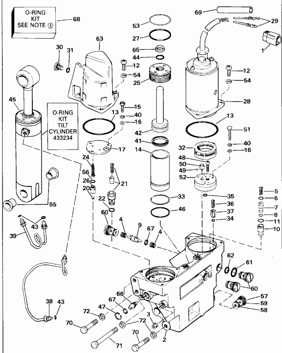   EVINRUDE E250TZEND 1992  - wer Trim / tilt Hydraulic Assembly / wer Trim/tilt Hydraulic Assembly