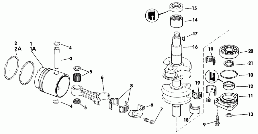 ��������� �������� ����� Evinrude E25RLEND 1992  - linder & ������ ��������� - linder & Crankcase