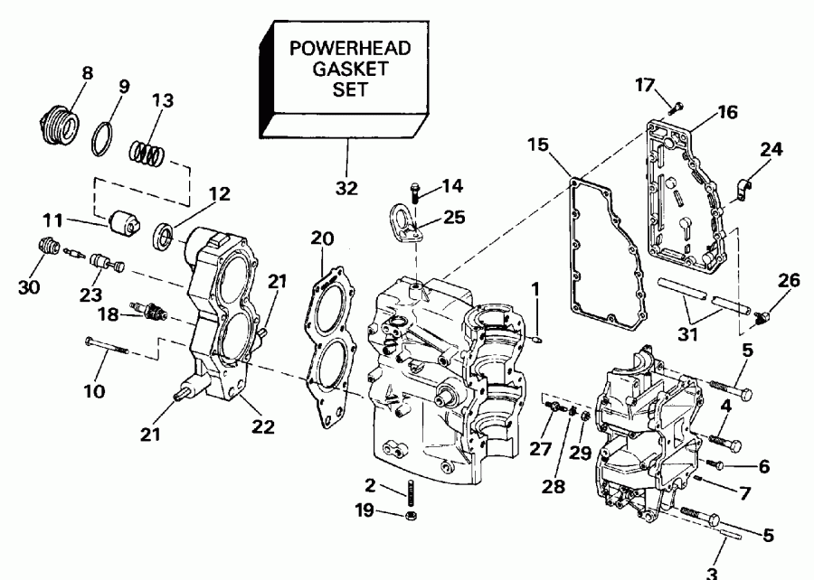 �������� ��������� ����� EVINRUDE E50TLENJ 1992  - linder & Crankcase - linder & ������ ���������