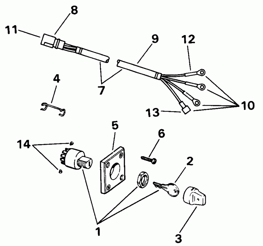 ����� EVINRUDE E50TLENM 1992  - nition Switch & Cable 