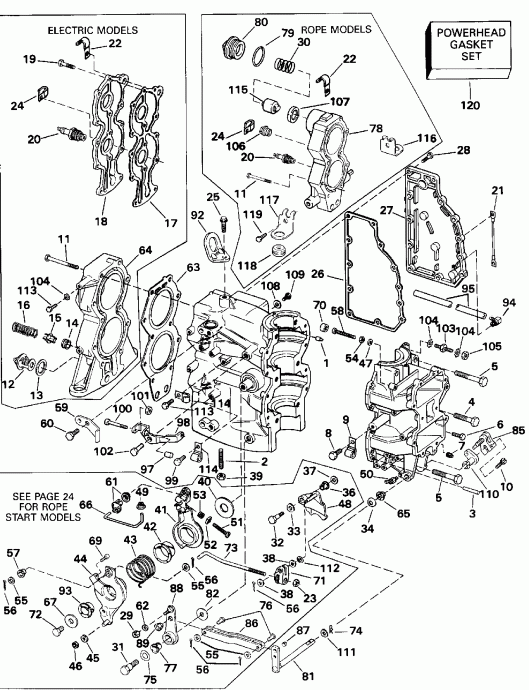 ��������� �������� ����� EVINRUDE E55RWLENM 1992  - linder & Crankcase - linder & ������ ���������