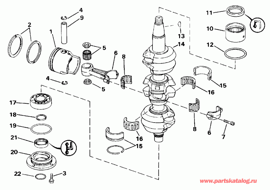 �������� ����� EVINRUDE E70ELEND 1992  - ankshaft & Piston - ank��� & �������