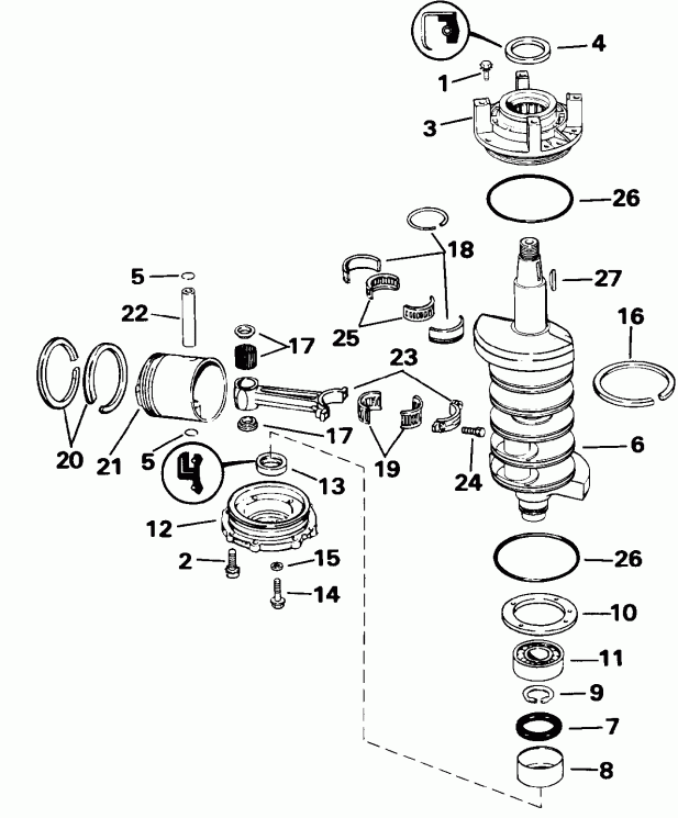 ��������� �������� ����� Evinrude E90TLEND 1992  - ank��� & ������� - ankshaft & Piston
