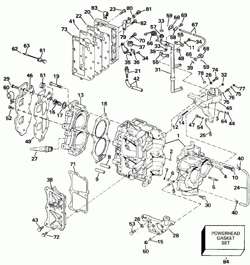 ��������� ��������� Evinrude TE25ELENS 1992  - linder & Crankcase / linder & ������ ���������