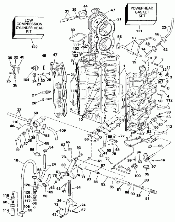 ��������� ����� Evinrude VE225PLENR 1992  - linder & ������ ��������� - linder & Crankcase