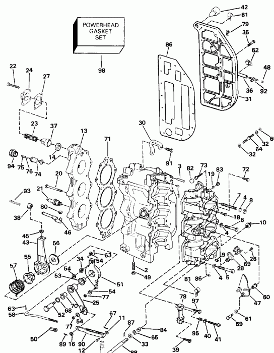 ��������� ��������� Evinrude VE60ELENE 1992  - linder & Crankcase / linder & ������ ���������