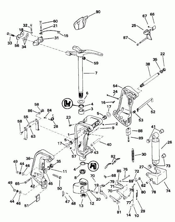��������� ����� Evinrude VE60TLENE 1992  - Manual Tilt - ������ Tilt
