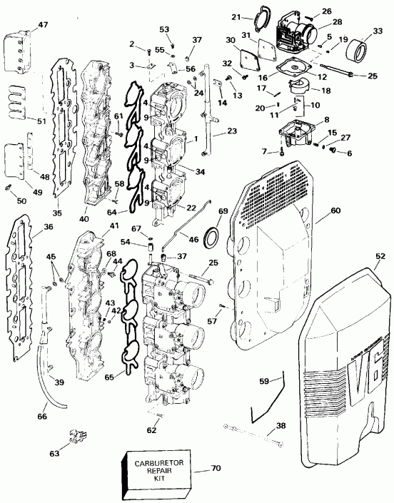 ��������� Evinrude E150JLETR 1993  - rburetor And Intake Manifold