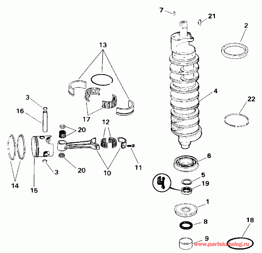 ��������� ����� EVINRUDE E175EXETG 1993  - ank��� & ������� - ankshaft & Piston