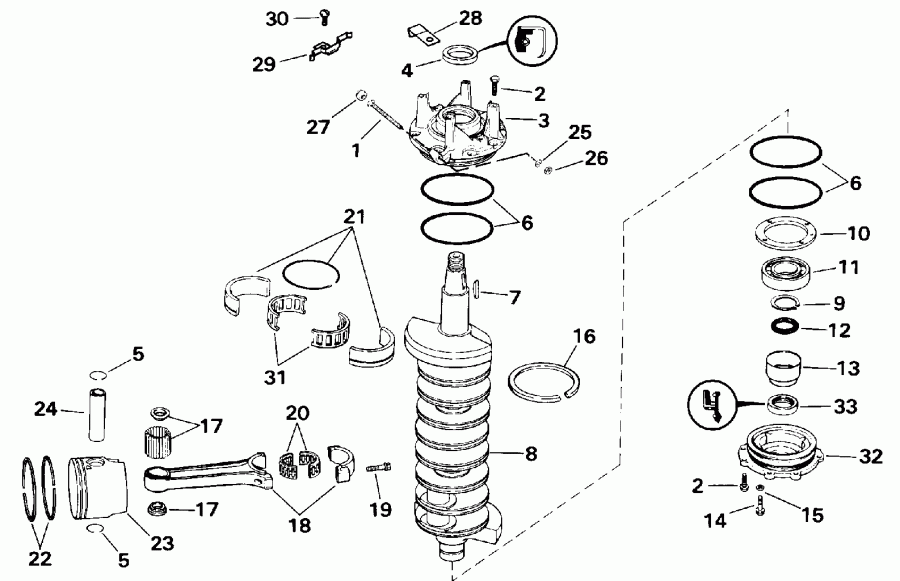 ��������� ����� EVINRUDE E200TXETD 1993  - ankshaft & Piston / ank��� & �������