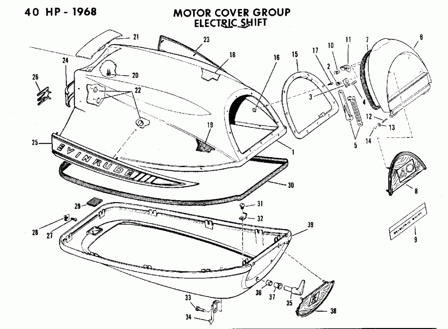   Evinrude 40873C 1968  - tor Cover Group Electric Shift