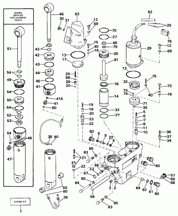   Evinrude E150TLCUR 1987  - wer Trim/tilt Hydraulic Assembly / wer Trim / tilt Hydraulic Assembly