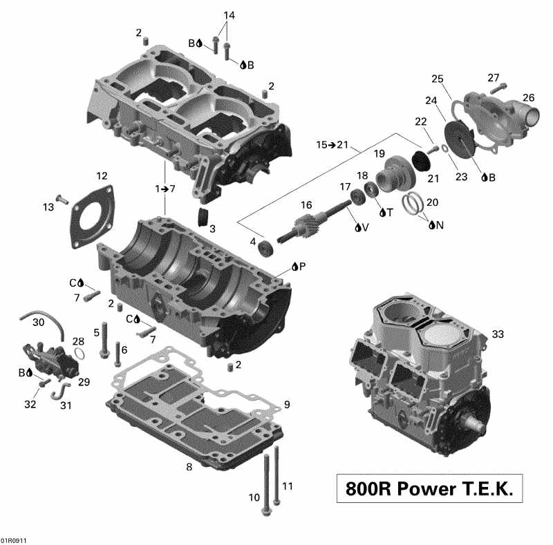 snowmobile BRP MX Z Renegade 800R Power T.E.K., 2009  - Crankcase, Water Pump And Oil Pump