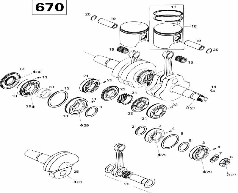 SkiDoo - Crankshaft And Pistons 670