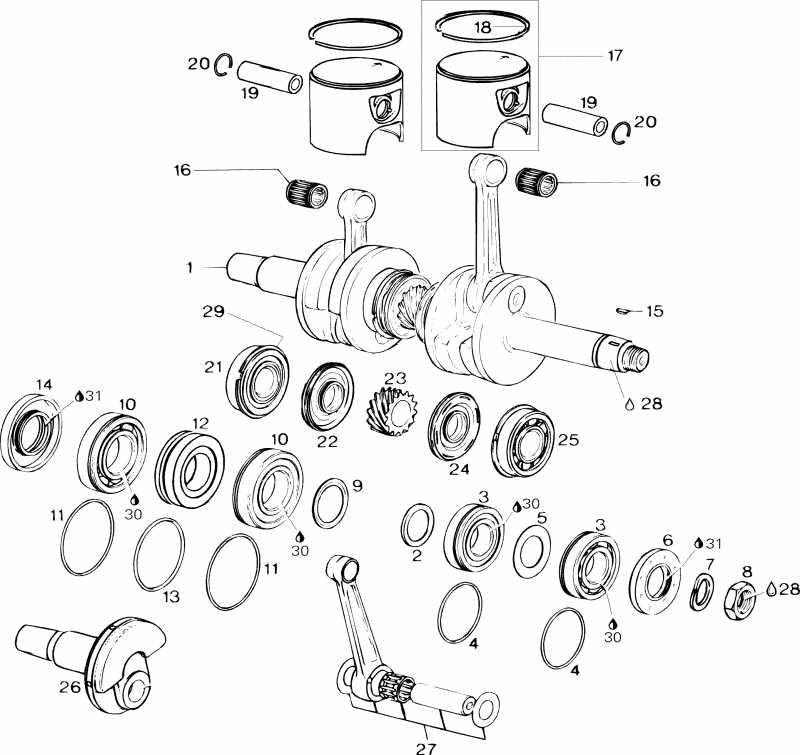 snowmobile BRP SkiDoo Formula STX, 1996 - Crankshaft And Pistons