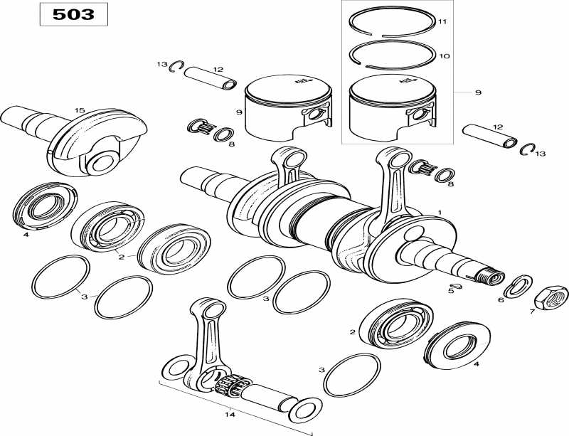 snowmobile ski-doo Touring SLE, 1996  - Crankshaft And Pistons 503