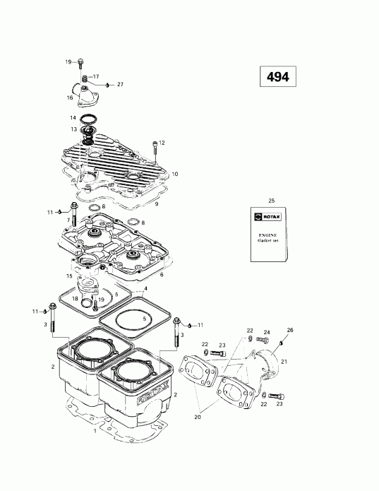 snowmobile BRP SkiDoo Grand Touring 500/583, 1997 - Cylinder, Exhaust Manifold (494)