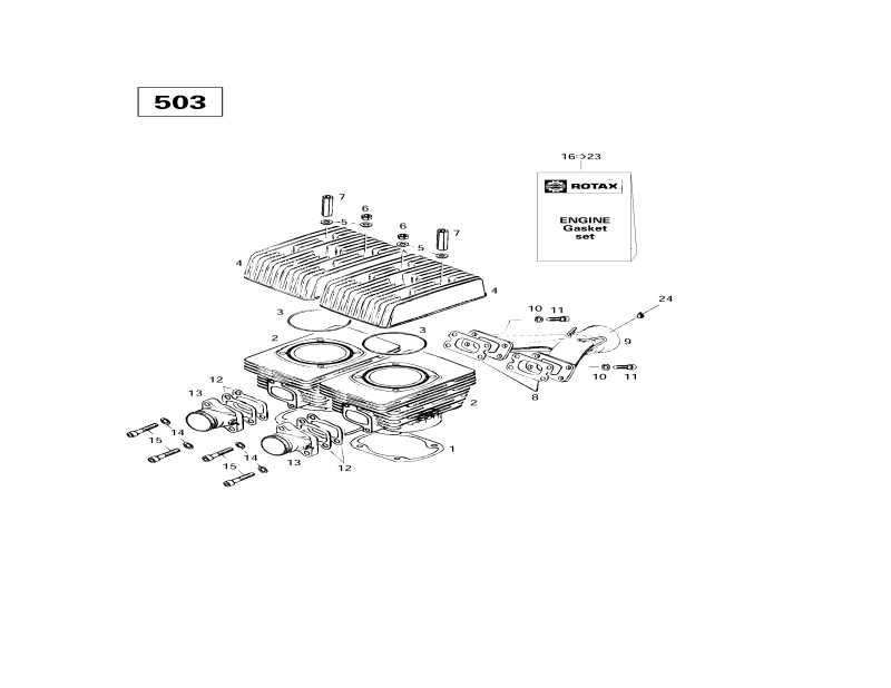 Skidoo Touring E LT, 1997  - Cylinder, Exhaust Manifold (503)