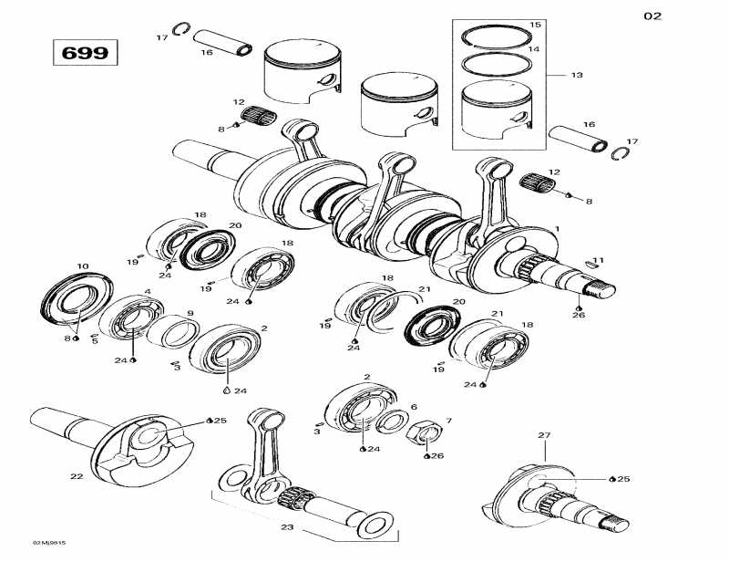  SkiDoo Mach 1, 1998 - Crankshaft And Pistons (699)