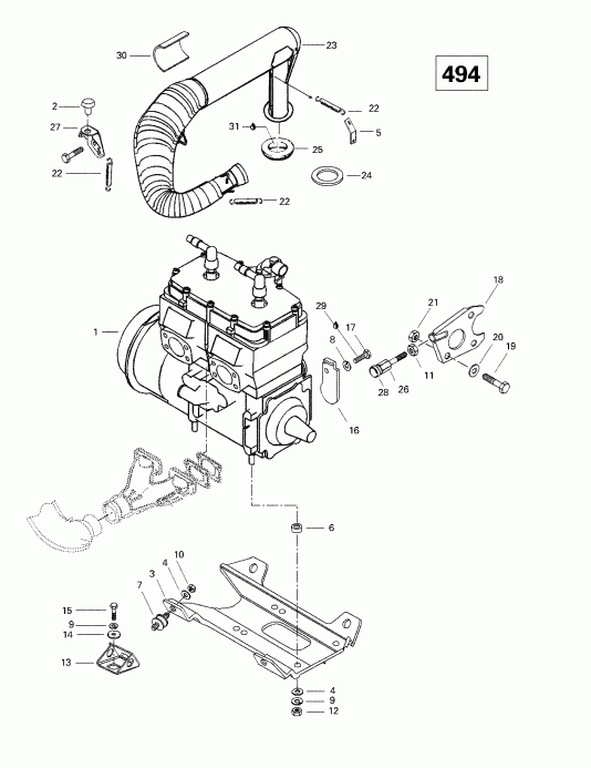 snowmobile  Summit 500/583/670, 1998 - Engine Support And Muffler (494)