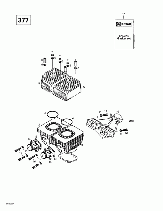 Ski-doo - Cylinder, Intake Exhaust Manifold (377)