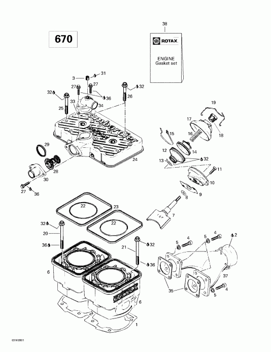  SKIDOO  Formula Deluxe 500 LC/583/670, 1999 - Cylinder, Exhaust Manifold (670)