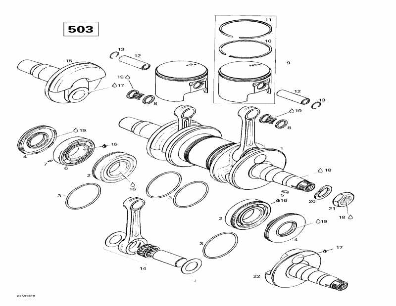 snowmobile SkiDoo Skandic Wide Track LC, 1999 - Crankshaft And Pistons (503)