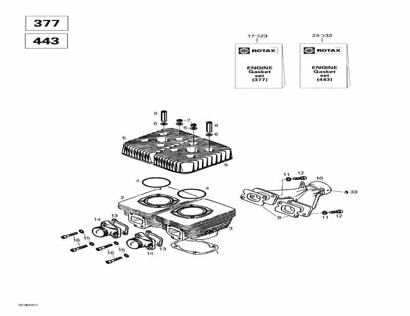  BRP SkiDoo Touring LE, 1999 - Cylinder, Exhaust Manifold (377, 443)
