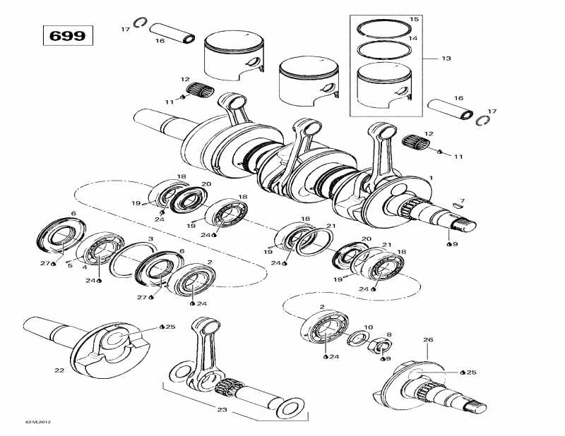 Skidoo Mach 1 R, 2000  - Crankshaft And Pistons (699)