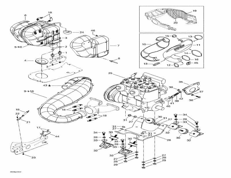 snowmobile Skidoo MX Z 800, 2000 - Engine Support And Muffler