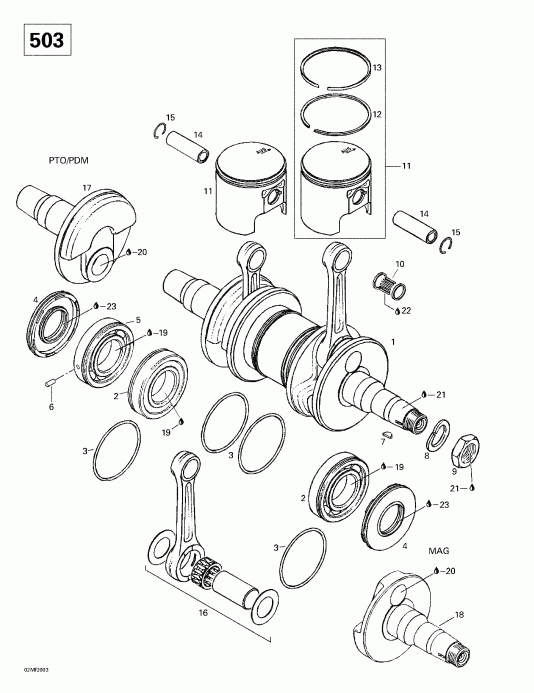  SKIDOO  Skandic 380/500, 2000 - Crankshaft And Pistons (503)